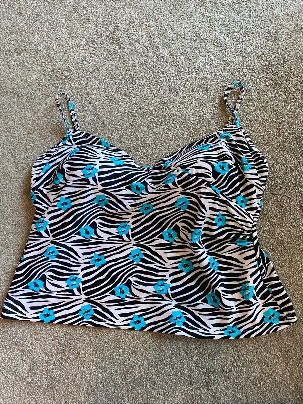 Zebra print blue hibiscus tankini top